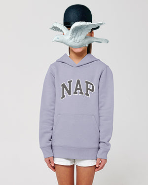 NAP KIDS 'VARSITY' LAVENDER PURPLE ORGANIC COTTON HOODIE | PRINTED LOGO