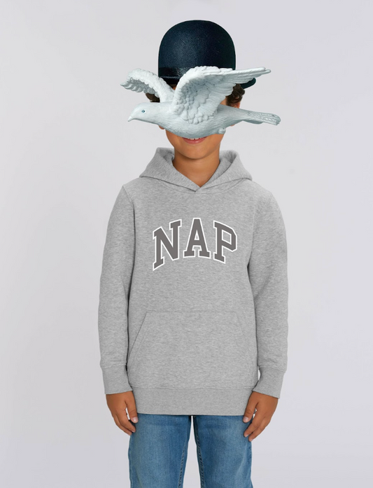 NAP KIDS 'VARSITY' GREY ORGANIC COTTON HOODIE | PRINTED LOGO