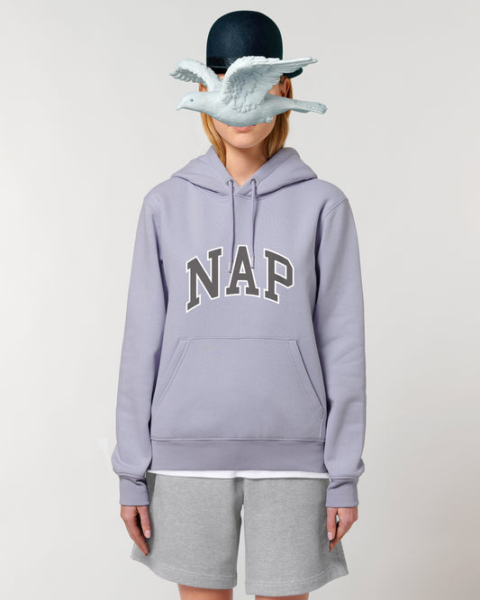 NAP 'VARSITY' LAVENDER ORGANIC COTTON HOODIE | UNISEX |  EMBROIDERED LOGO